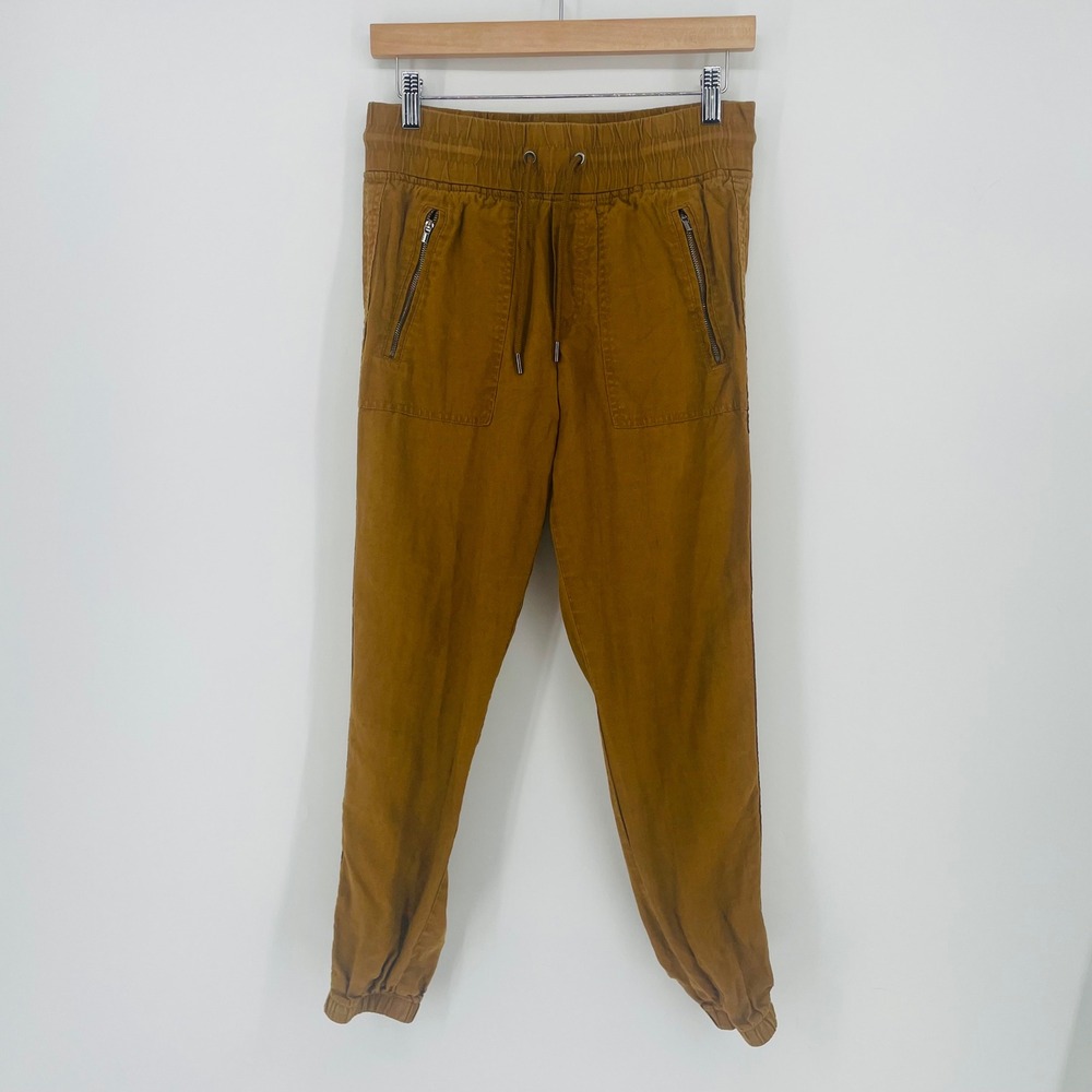 Athleta Cabo Linen Jogger Camel Tan Brown Ochre Utility Drawstring Pants Size 0